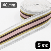 5 meters Soft Striped Elastic Silver White Pink Gold Bordeaux 40mm - ACCESSOIRES LEDUC BV